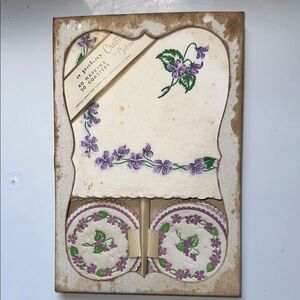 Vintage Gibson Violets 40 Paper Napkins & 20 Paper Coasters packaged boxed set